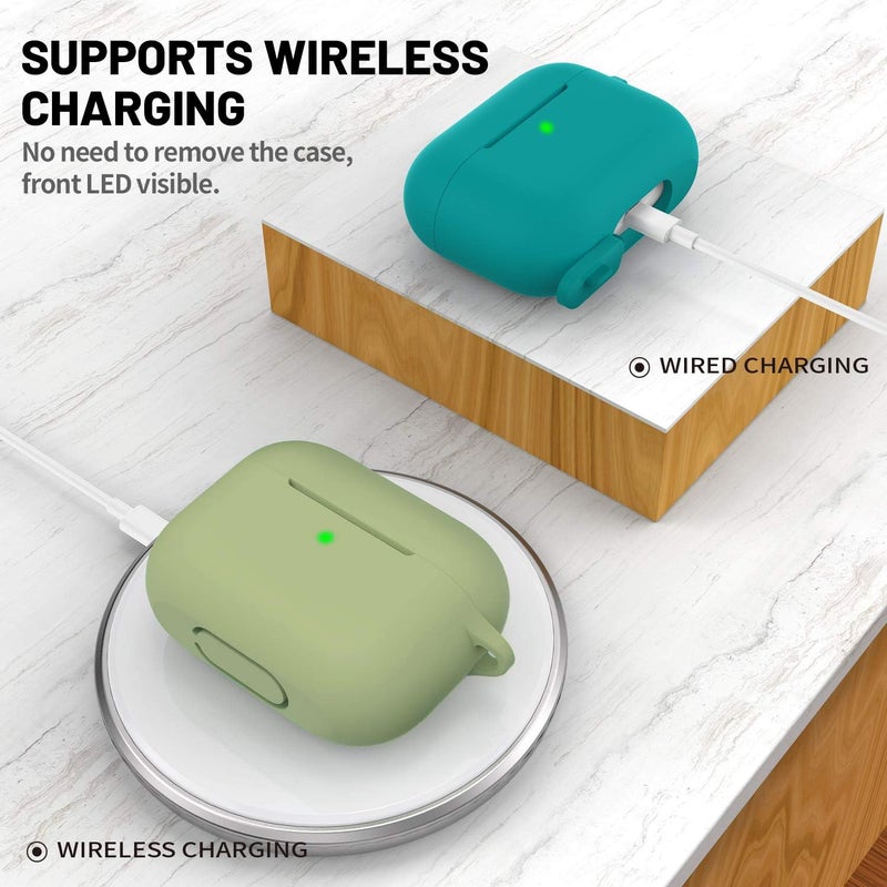 ATUAT for AirPods Pro 1st/2nd Generation Case Cover, Protective Silicone Skin Accessories with Keychain for Women Men for Apple AirPods Pro 2019/2022 Charging Case,Front LED Visible-Army Green - Image 3